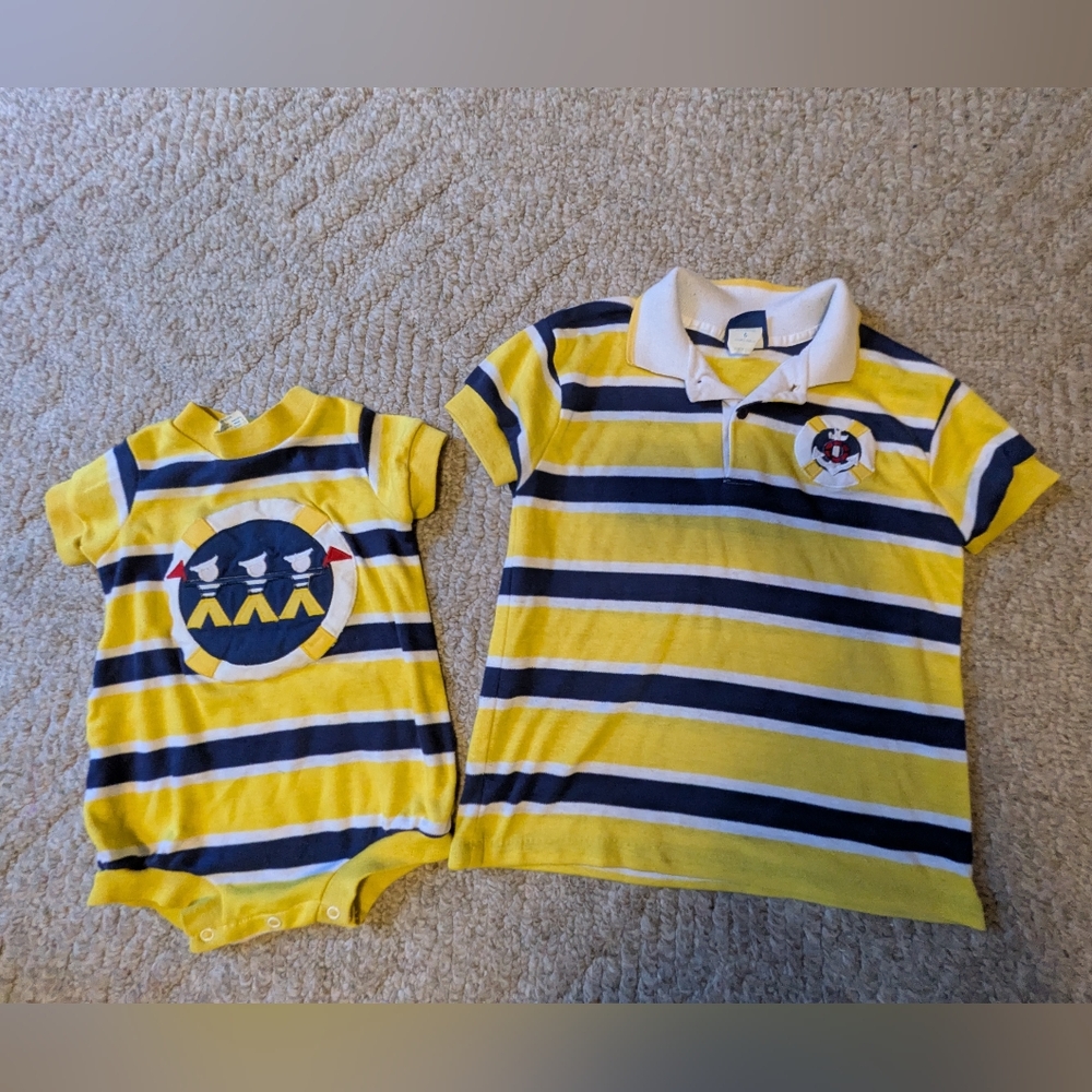 Vintage 90s matching boy/infant Striped sailor shirt(6)/romper(6m) Made in USA